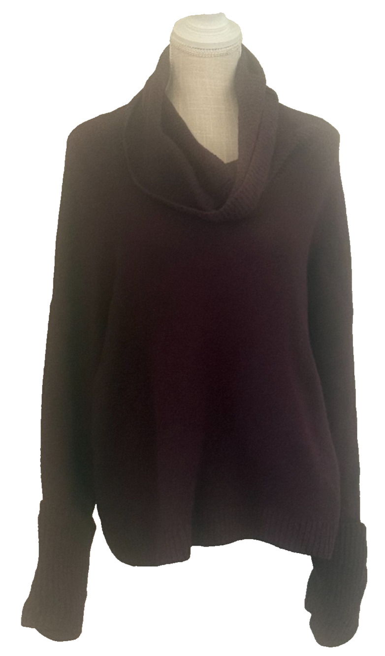 Chelsea 28 Sweater Womens Cowl Neck Maroon Cotton Blend Medium Cozy Long Sleeve